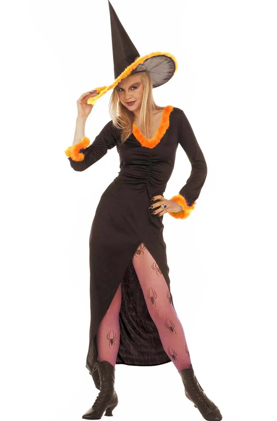 Costume da strega con marabou arancione donna adulta