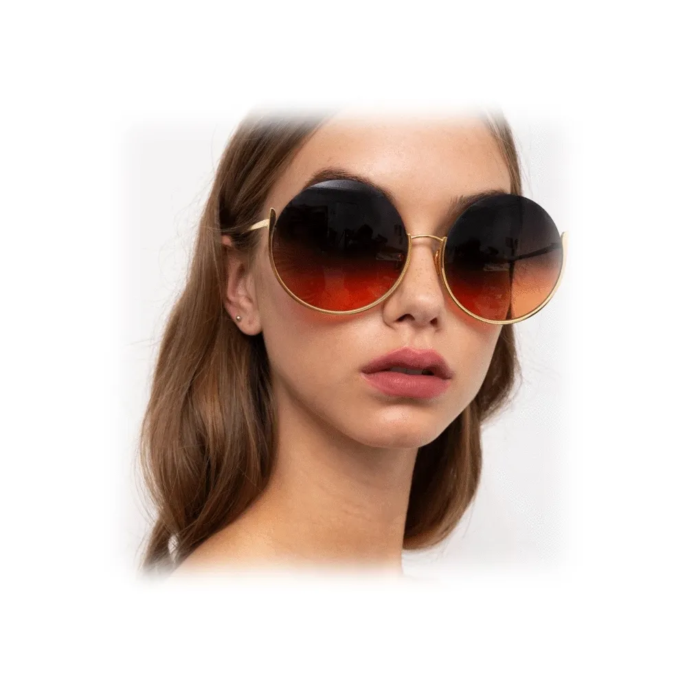 Linda Farrow - Occhiali da Sole Rotondi Olivia in Oro Chiaro e Blu - LFL1006C7SUN - Linda Farrow Eyewear