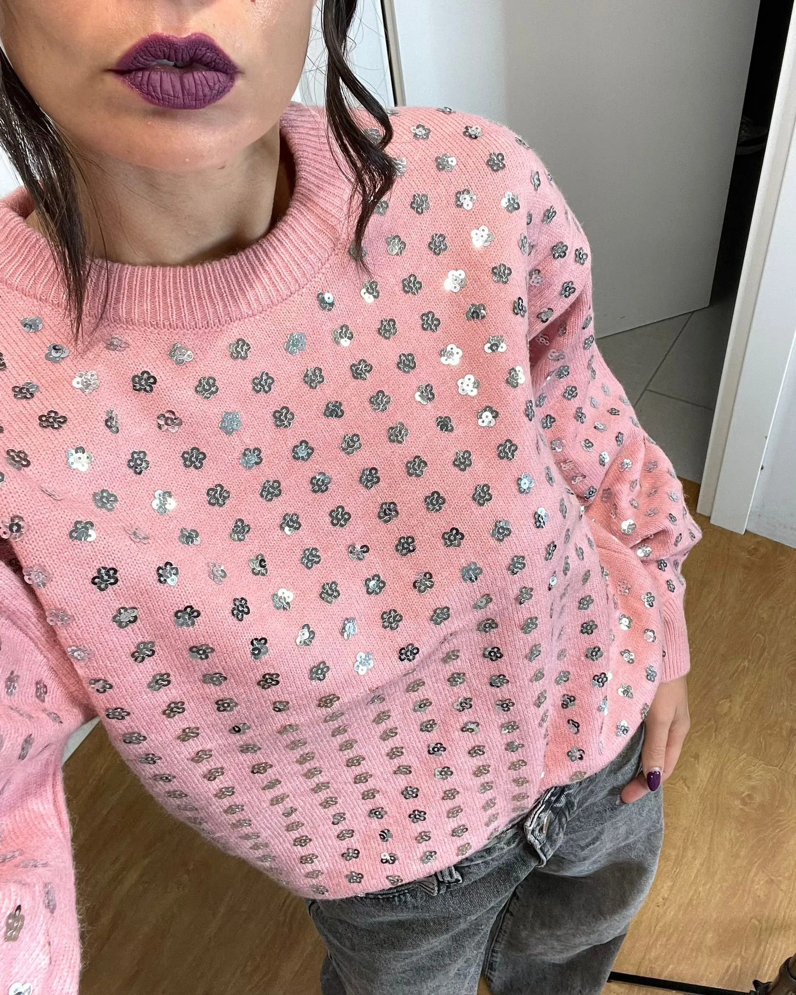 MAGLIA FIORELLINI APPLICAZIONI 199 rosa