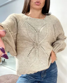 MAGLIA SCOLLO QUADRATO 199 beige