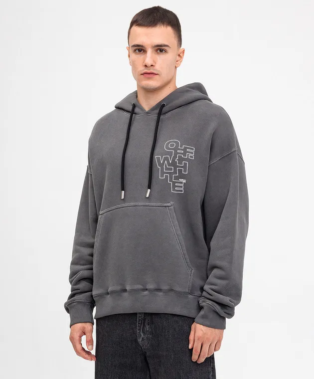 Off-White Felpa grigia con cappuccio e stampa logo OMBB085F24FLE007