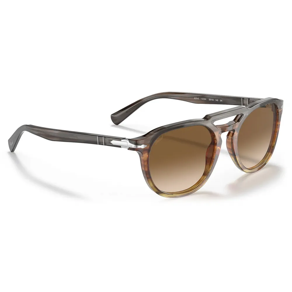 Persol - PO3279S - Grigio Striato Sfumato Marrone Striato / Trasparente Sfumato Marrone - Occhiali da Sole - Persol Eyewear