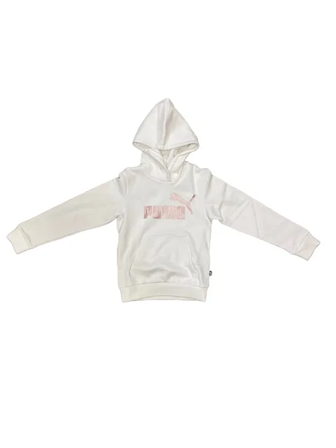 Puma Felpa da ragazza con cappuccio e tasca marsupio ESS+ 2 stampa logo grande 670310 12 bianco rosa