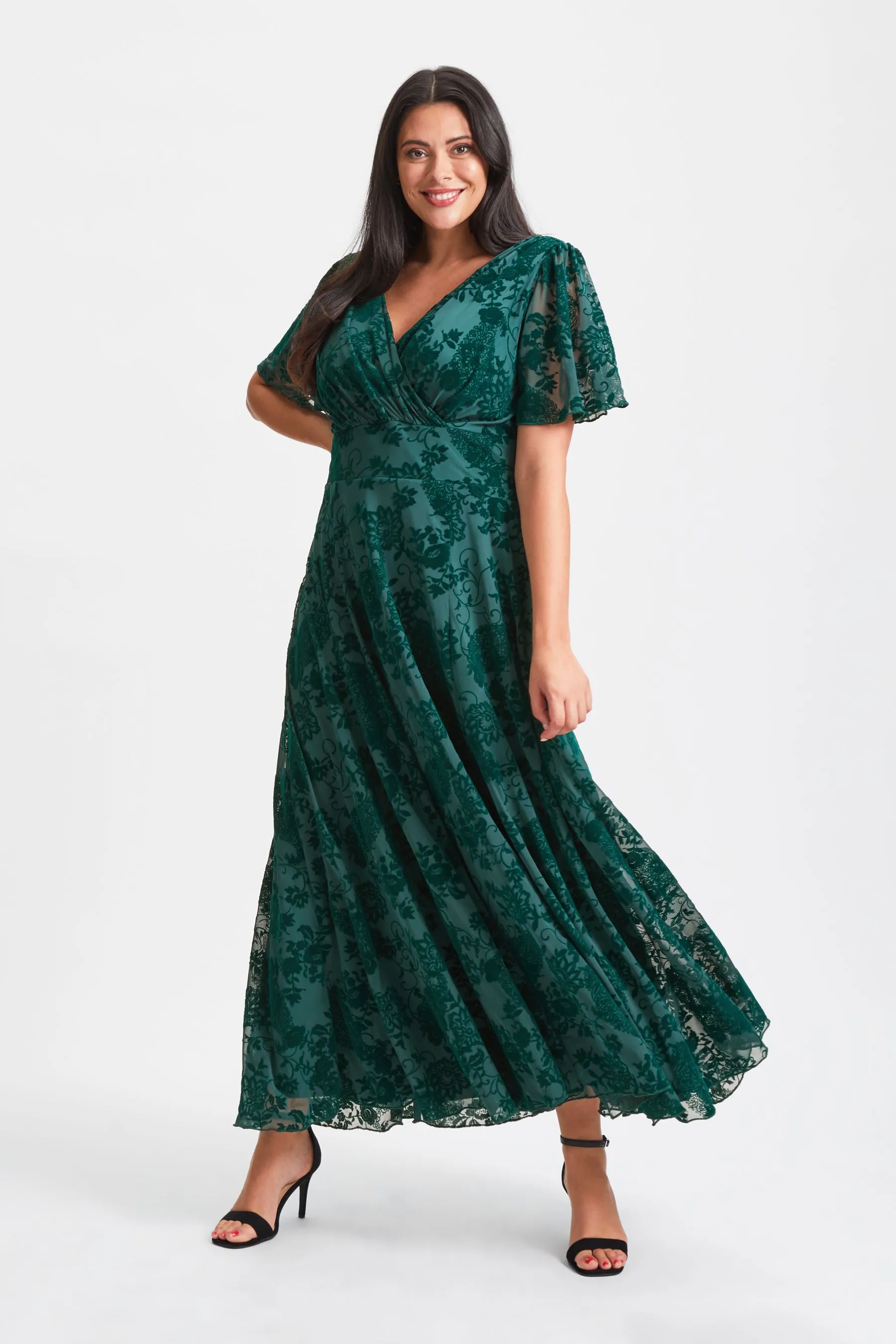 Scarlett & Jo - Isabelle - Abito maxi in velluto floccato con maniche a pipistrello